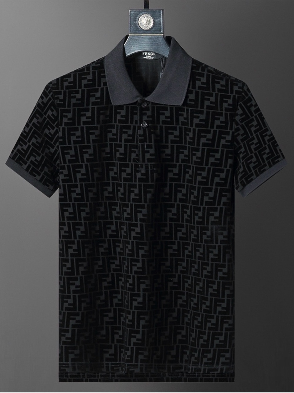 Fendi Black Tonal FF Logo Polo Shirt